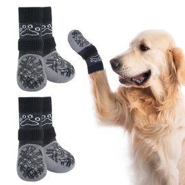 BINGPET Dog Socks, Set of 2, 6 Colors, Cat Paw Protection, Anti-slip Socks, Dog Shoes, Soft, Pet Socks, Fall Prevention, Indoor Use, Cute, Fashionable S, S/M / ML, XL Size (Black, XL)