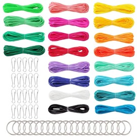 20 Bundles Scoubidou Craft Set, Scoubidou Braided Cords, Scoubidou Ribbons, Scoubidou Strings in 20 Colours with 20 Pieces Snap Clips and 20 Pieces Key Ring