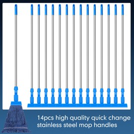 Dandat 14 Pack Commercial Mop Handles Bulk Iron Mopping Tube 64 inch Heavy Duty Mop Stick Replacement Adjustable Mop Handle Wet Mop Handle for Industrial Household Floor Cleaning Jaw Clamp Style