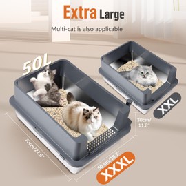 Bartuke Extra Large Stainless Steel Litter Box, XXXL 27.6" H x 19.7" W x 11.8" H Metal High Sided Cat Litter Box with Scoop, Leak-Proof, Easy Clean for Big Cats/Multiple Cats (Dark Grey)