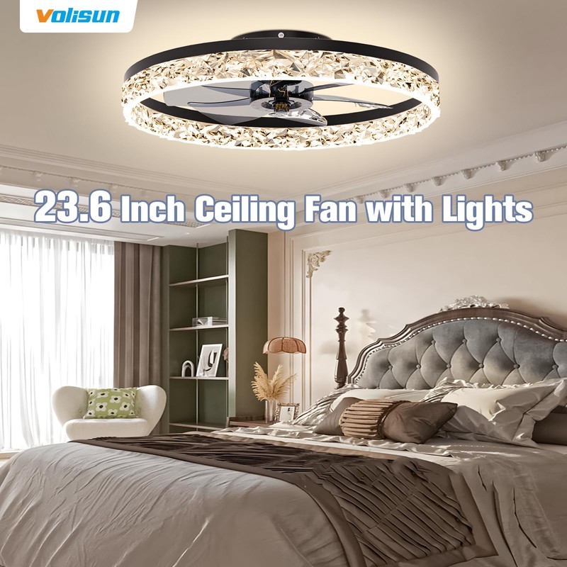 VOLISUN Low Profile Ceiling Fans with Lights and Remote, 23.6in