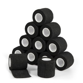 12Pcs Self Adhesive Bandage Wrap 2”x 5 Yards Elastic Bandage Wrap Self Adherent Cohesive Wrap Bandages for Wrist Ankle Vet Tape for Dogs Athletic Swelling Sprains Tape Grip Cover (Black)