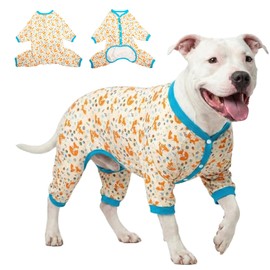 LovinPet Pitbull Pajamas for Dogs Large, Lightweight Stretchy Flannel Fabric, Tan Fox Print, Big Dog Jumpsuit, Uv Protection Shirt, Easy to Wear Adorable Big Dog Clothes,M