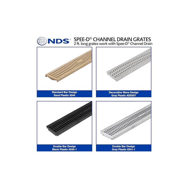 NDS 253GY Spee-D Channel Drain Grate 4-1/8 inch Wide X