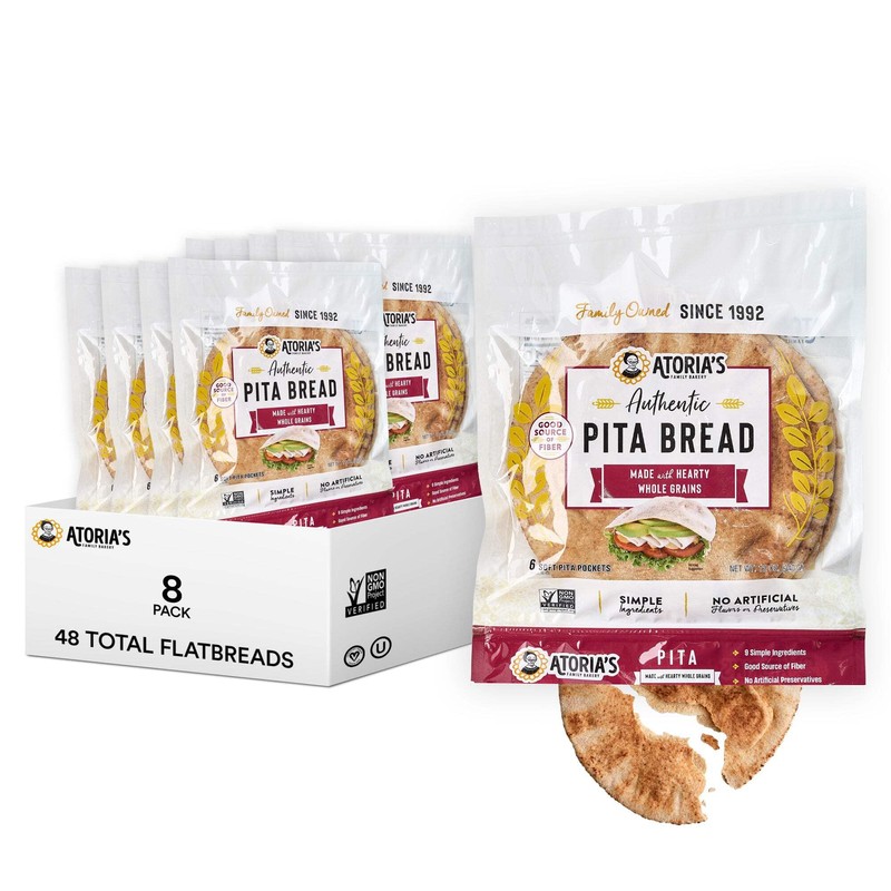 Atoria's Family Bakery Whole Grain Pita Flatbread 8 Pack |