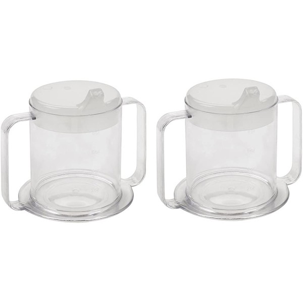 Independence 2-Handle Plastic Mug with 2 Style Lids, Lightweight Drinking Cup with Easy-to-Grasp Handles for Hot and Cold Beverages, Spill-Resistant Adult Sippy Cup (2-Pack)