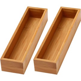 YBM Home Bamboo Drawer Organizer Storage Box for Kitchen Drawer, Junk Drawer, Office, Bedroom, Children Room, Craft, Sewing, and Bathroom, 2 Pack 3x12x2 inch