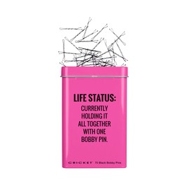 Cricket Life Status Hair Tin For Home, On the Go, Salon, Barbershops with Bobby Pins in Reusable Metal Tin, Black, 75 PC