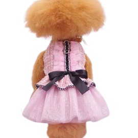 CELONROMF Girl Dog Dress Elegant Puppy Clothes for Small Dog with Leash Ring and Bow Cat Harness Tulle Dresses Cute Doggy Apparel Holiday Pet Clothing for Chihuahua Yorkshire (Pink, Large)