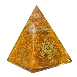 Amazing Gemstone Organite Orgone Pyramid Extra Large 105 MM - Orgone Energy Pyramid with Citrine Crystals and Healing Stone - Orgonite Pyramids Crystals and Positive Energy
