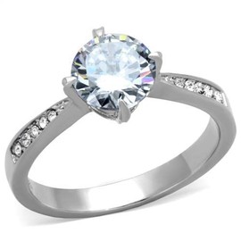 YourJewelleryBox Simulated Diamond Stainless Steel Engagement Ring Solitaire Accents Bride TK1822 L