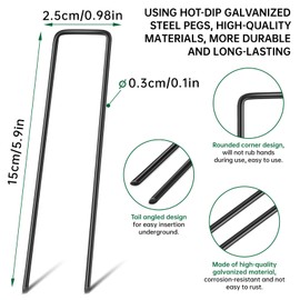 Tent Pegs Metal for Weed U-Shaped Ground Pegs Heavy Duty Garden Pegs Stakes Membrane Pegs for Artifical Grass, Black.