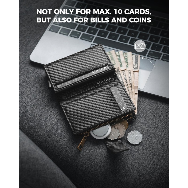 VULKIT Trifold Mens Smart Wallet with Aluminum POP UP Card