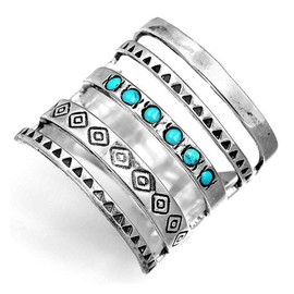 hsiyyecg Vintage Boho Ethnic Exaggerated Openwork Rings,Turquoise Wide Statement Western Jewelry for Women Girls,Silver Plated Big Band Wrap Finger Rings(9)