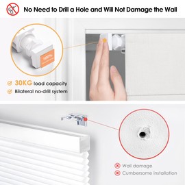 LazBlinds No Tools No Drill Cordless Roman Shades for Windows, Blackout Thermal Insulated UV Blocking Window Blinds, Lightweight Fabric Blinds for Indoor Windows, 34" W x 60" H, Blackout - White