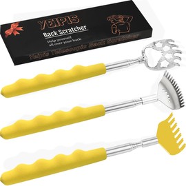 Yeipis 3 Pack Different Back Scratcher, Extendable Manual Back Massager Tool Metal Portable Telescoping Back scratchers with Beautiful Box Gifts for Men Women Kids Adults（Yellow）