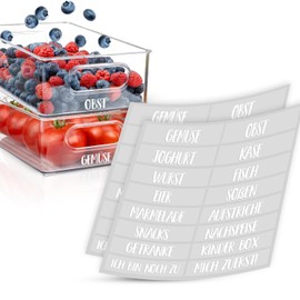 SimpleU Fridge Organiser Stickers, 32 Labels for Food Storage, Kitchen Organisation, Labelling for Fridge Boxes, White