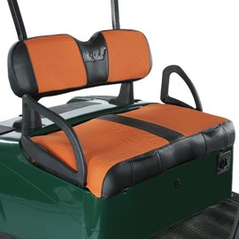 WEIMELL Golf Cart Seat Covers for EZGO RXV Front Seat Covers Thicken Breathable Mesh with Vinyl Leather Fits OEM Ordinary Cushion Covers No Nail Gun Easy to Install Black & Orange