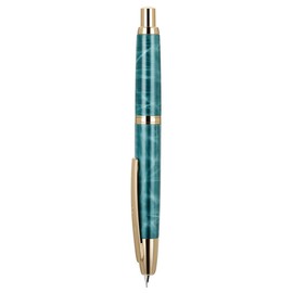 Jinhao 10 Series Press Fountain Pen Marble Blue Retractable Extra Fine Nib with Ink Converter and Metal Pen Box Set (Golden Clip Version)