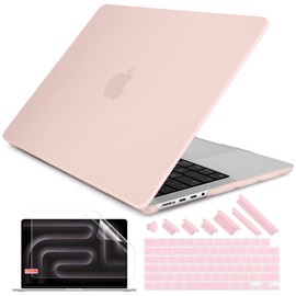 DONGKE Compatible with M4 MacBook Pro 14 inch Case 2024 2023 2021 A3112 A3401 A3185 M3 A2918 A2992 M2 A2779 M1 A2442 Pro Max with Touch ID, Plastic Hard Shell with Keyboard Cover, Matte Chalk Pink