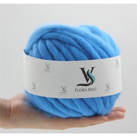 Merino Wool Super Chunky Yarn- Bulky Roving Yarn for Finger Knitting,Crocheting Felting,Making Rugs Blanket and Crafts by FLORAKNIT (Aquarius, Medium-20mm 0.55LB)