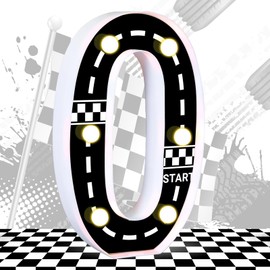 Racing Car Light up Numbers Checkered Birthday Decorations Happy Birthday Light up Sign Racetrack Inspired Decor Cars Theme Birthday Party Decorations Racing Party Supplies (Number 0)