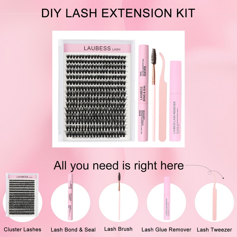 Lash Extension Kit 300 Pcs Lash Clusters Kit Lash Bond