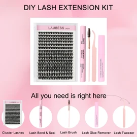Lash Extension Kit 300 Pcs Lash Clusters Kit Lash Bond and Seal Waterproof DIY Lash Extension Kit Lash Tweezers Eyelash Brush Lash Remover Eyelash Extension Kit (Set 40D-0.07D-8-15Mix)