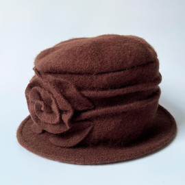 YING LAN Women Wool Beret Hat Vintage Cloche Fascinator Classic Winter Cap 1920s A-Coffee