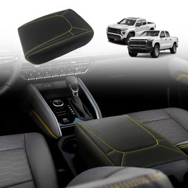 Muslogy Center Console Armrest Cover Compatible with Colorado/GMC Canyon 2023 2024 2025 ZR2 Z71 Trail Boss LT WT Elevation AT4 Denali AT4X Accessories Regular Thick(Yellow Stitching)