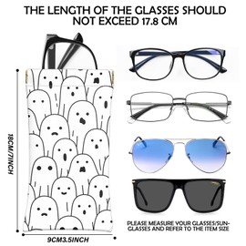 BHAHB 2 PCS Glasses Eyeglass Sunglasses Case Pouch Soft PU Leather Cute Aesthetic with Cleaning Cloth for Unisex Women Girls (A20-Ghost)