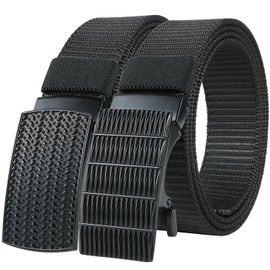 SinVin 2 Pack Mens Ratchet Belt, Casual Tactical Golf Nylon Web Belt with Automatic Slide Buckle (A-Black+B-Black, Lager(41”-45”))