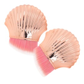 Ipetboom 2pcs Portable Powder Brush for Makeup Foundation and Blush Soft Bristles for Comfortable Application Travel-friendly Cosmetic Brushes Pink with Gold Handle