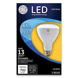 GE 40893 LED BR30 Dimmable Soft White Flood Light Bulb, 10 W