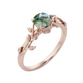 Shusukue Moss Agate and Opal Ring Silver 925 Moss Agate Ring Vintage Women's Moss Agate Jewellery Gift Women, Sterling Silver, Agate