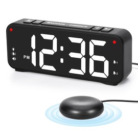 Sukeen Alarm Clock, Vibrating Alarm Clock for Heavy Sleepers, Loud Alarm Clock - 6.5" Display, 4 Level Dimmer, 3 Vibrating Modes, 3 Volume Levels, Dual Alarm & 4 Wake-up Modes - White Digit
