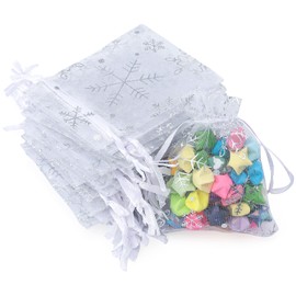 G2PLUS White Christmas Organza Bags, 7x9CM Snowflake Organza Bags, Small Christmas Favour Bags for Presents, 100PCS Xmas Snowflake Gift Pouches for Reindeer Food, Christmas, Advent Calendars