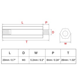 sourcing map 10pcs M3 20+6mm Female Male Thread Brass Hex Standoff Spacer Screws PCB Pillar