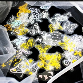 Enchanted Dance Butterfly Holographic Transparent Stickers - Pack of 50 PET Laser Stickers (One Butterfly)