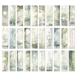Traditional Chinese Painting Vintage Natural Floral Bookmarks, 30PCS (Green Bamboo)