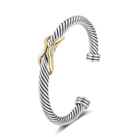 Mytys Cable Wire Cuff Bangles for Women,Mytys Retro Antique Gold Cable Bracelet Christmas Birthday Gift Bangle for Women (B)