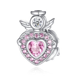 FOREVER QUEEN Women's Charms Angel Wings Charm Love Heart Pendant 925 Sterling Silver Charms Birthstone Pendant for Bracelets and Necklaces, Sterling Silver