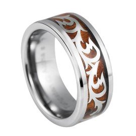 Aloha Jewelry Company Tungsten Carbide Hawaiian Koa Wood Tribal 8mm Comfort Fit Ring/Wedding Band (13)