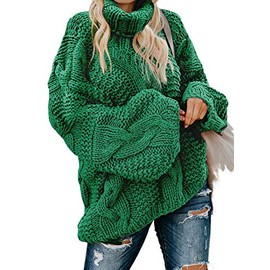 Dokotoo Womens Plus Size Sweaters Winter Comfy Oversized Turtleneck Cowl Neck Long Sleeve Oversized Cable Knit Long Tunic Chunky Sweaters Pullover Outerwear Green M