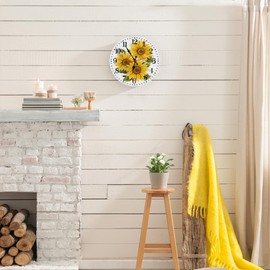 Ansouyi Round Wall Clock Battery Operated Clocks Wallclock 10 Inch,Yellow Sunflowers on White Silent Non Ticking Wall Clock for Living Room,Kitchen,Home,Bathroom,Bedroom,Office or School