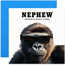 Effortlessly Cool Nephew Birthday Cards for Him - Funny Gorilla in Sunglasses Happy Birthday Greeting Card for Male Family Member - Gifts for Him - Humorous Birthday Cards for Men