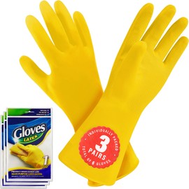 SteadMax 3/6 Pairs Cleaning Gloves, Reusable Natural Rubber Dish Gloves, Waterproof Latex Non-Slip Dishwashing Gloves for Kitchen and Household (X-Large, 3 Pack)
