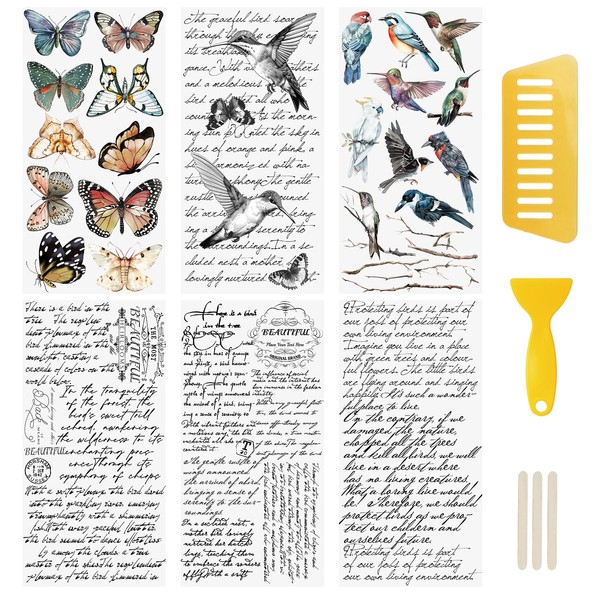 WANDIC 6 Sheets Rub On Transfer Sticker, Butterfly Bird Letter