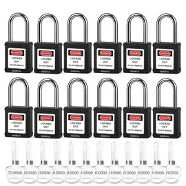 BOZZYS Lockout Tagout Locks 12-Pack｜ Black Loto Locks Keyed Alike with Same Keys
