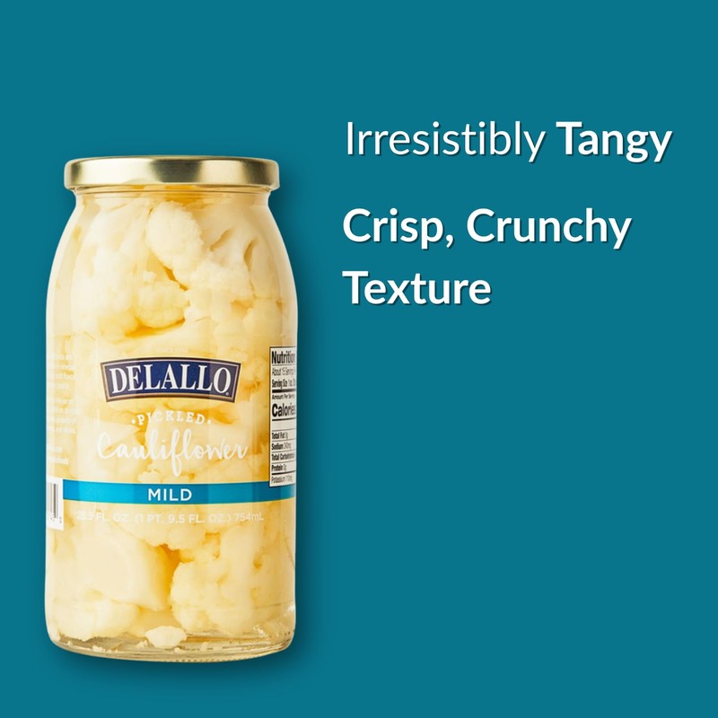 DeLallo Mild Pickled Cauliflower in Tangy Vinegar Brine, Crispy Crunch